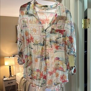 NWT Colorful Tropical Print Blouse